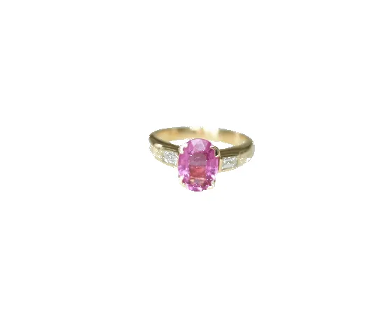Bague tourmaline rose et diamants baguette en or jaune 18k sold by 58 Facettes