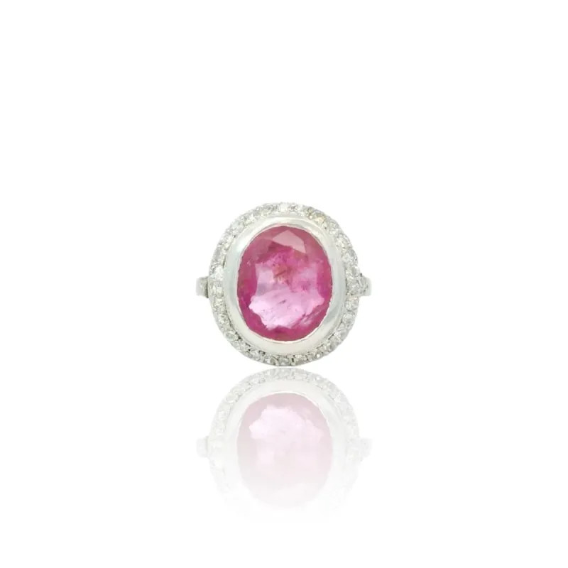 Bague vintage en or blanc 18k et rubis rose, diamants made by 58 Facettes