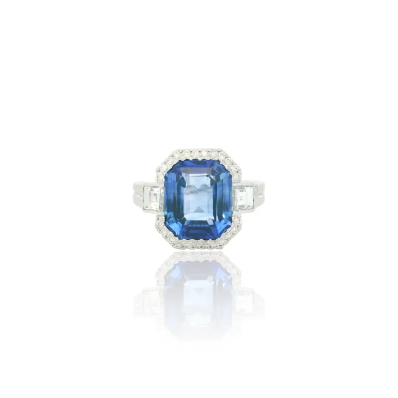 Bague émeraude saphir Ceylan et diamants en or blanc 18k made by 58 Facettes