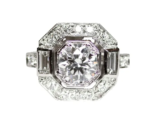 Bague « Carré pans coupés » en or blanc et diamant 1 ct sold by 58 Facettes