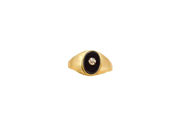 Bague chevalière jonc en or jaune 18 carats et onyx, diamant sold by 58 Facettes