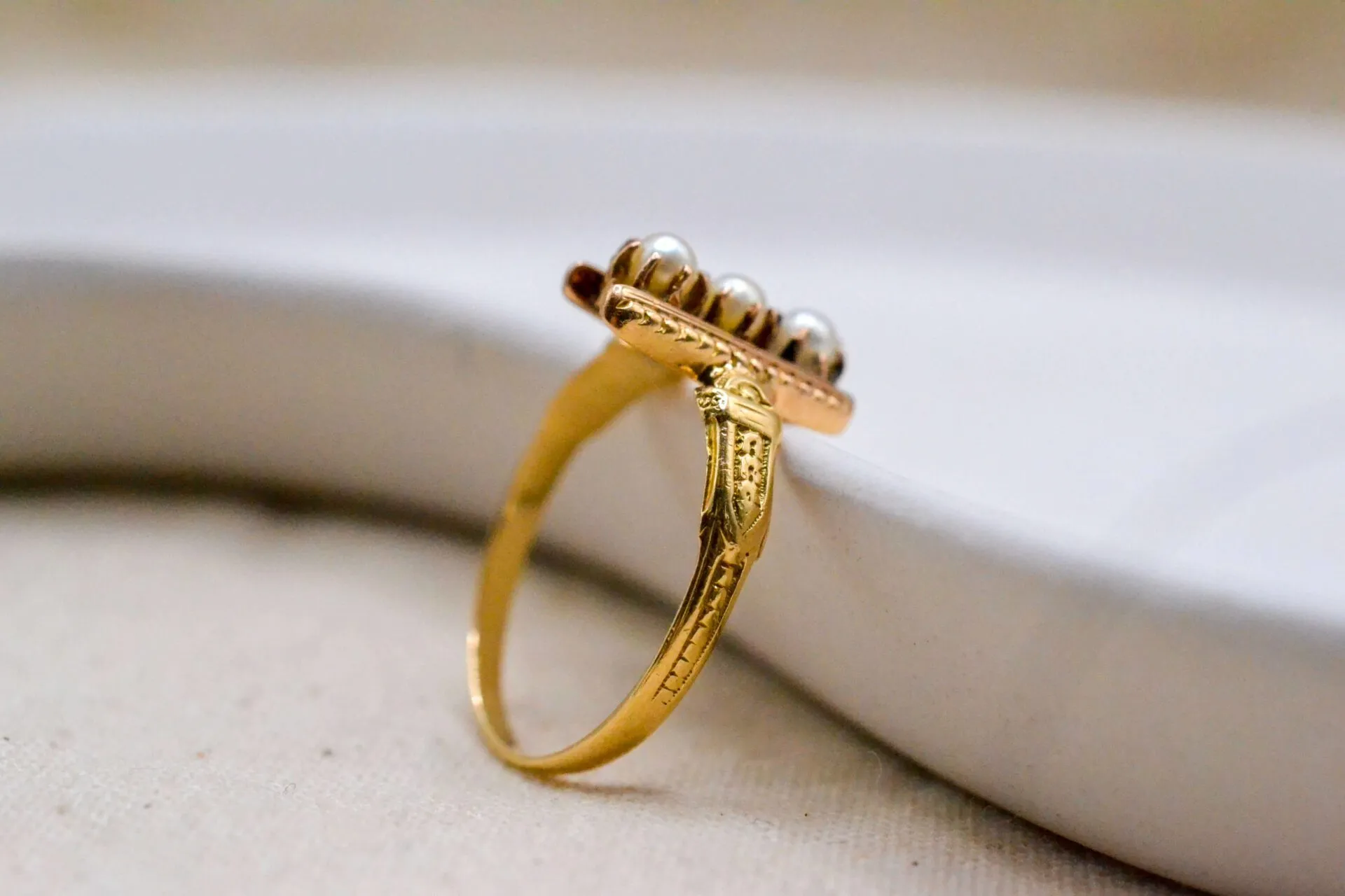 Bague barrette victorienne en or jaune 18 carats et perles sold by 58 Facettes product image thumbnail 4