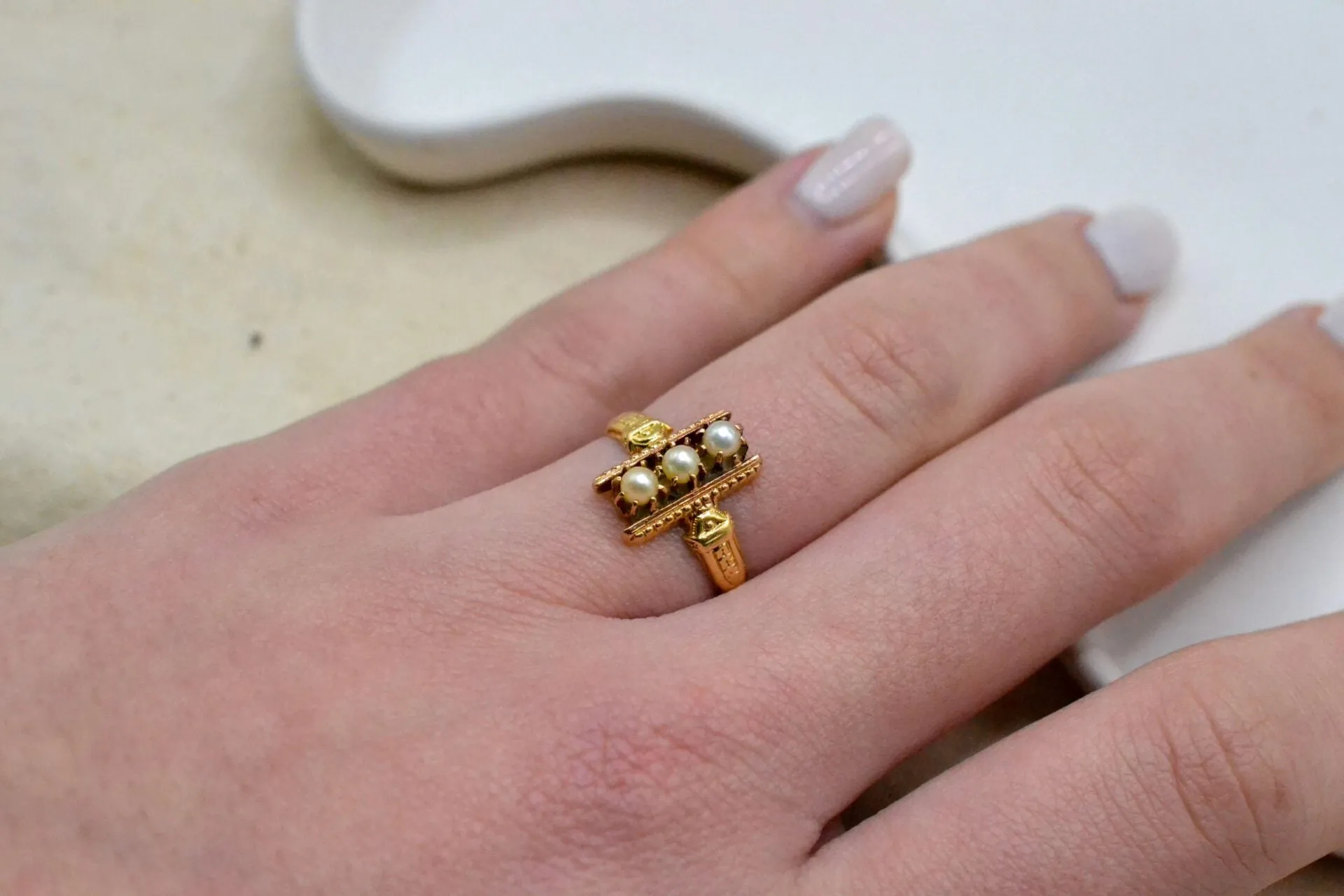 Bague barrette victorienne en or jaune 18 carats et perles sold by 58 Facettes product image thumbnail 2