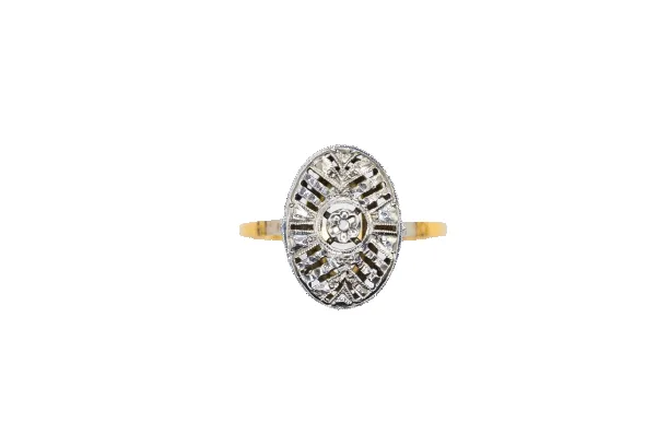 Bague Art Déco ovale en or jaune et or blanc 18k et diamant sold by 58 Facettes