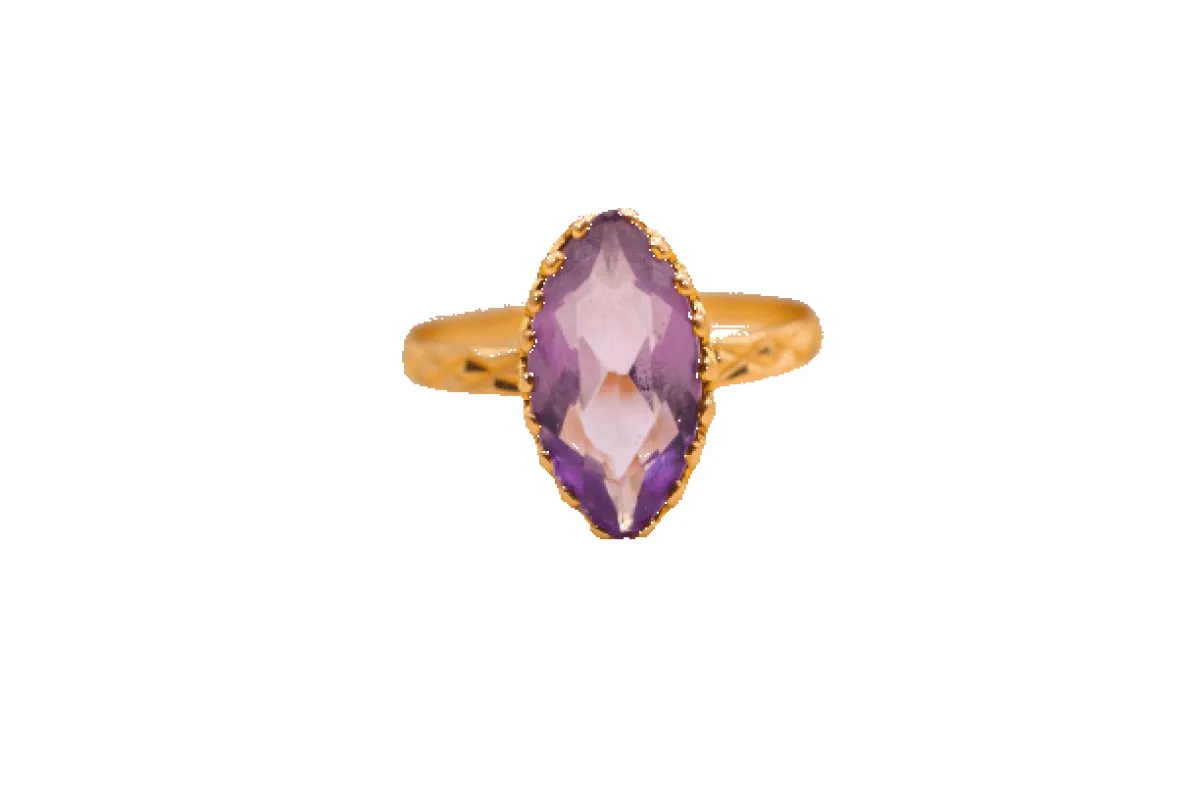 Bague navette en or jaune 18 carats et améthyste made by 58 Facettes