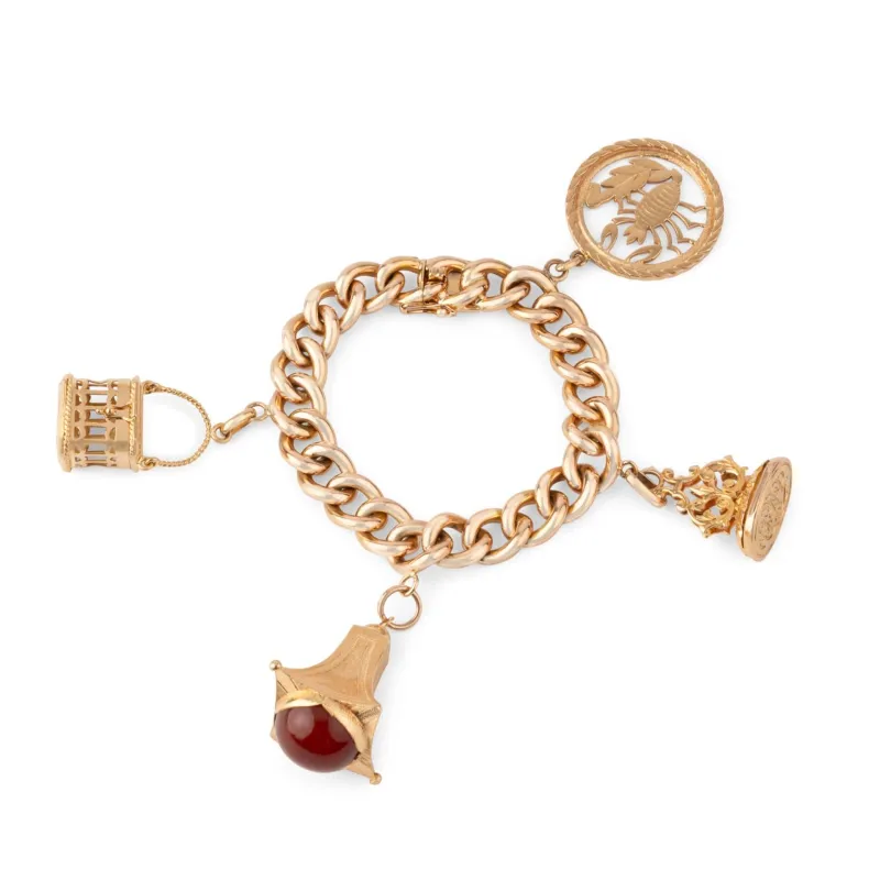 Bracelet gourmette à breloques en or rose 18k et cornaline sold by 58 Facettes