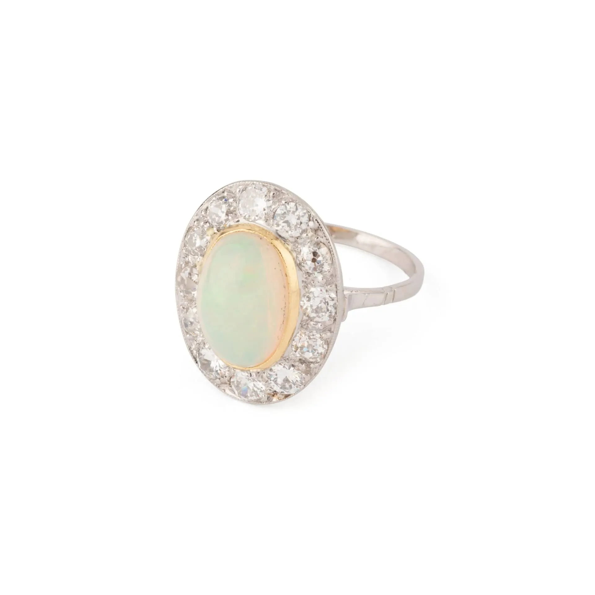 Bague - Bague halo en platine et opale ovale et diamants sold by 58 Facettes product image thumbnail 4
