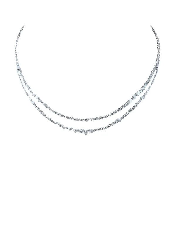 Collier tennis double rang en or blanc 18k et diamants poire et ronds sold by 58 Facettes