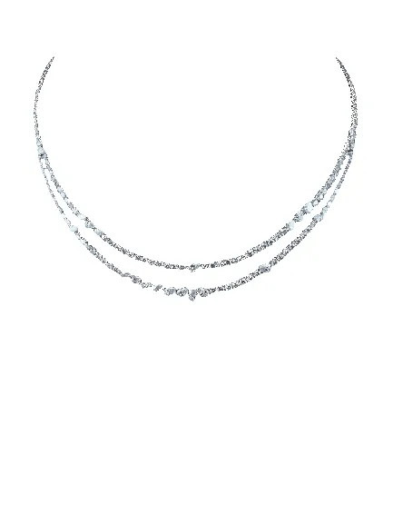 Collier tennis double rang en or blanc 18k et diamants poire et ronds sold by 58 Facettes