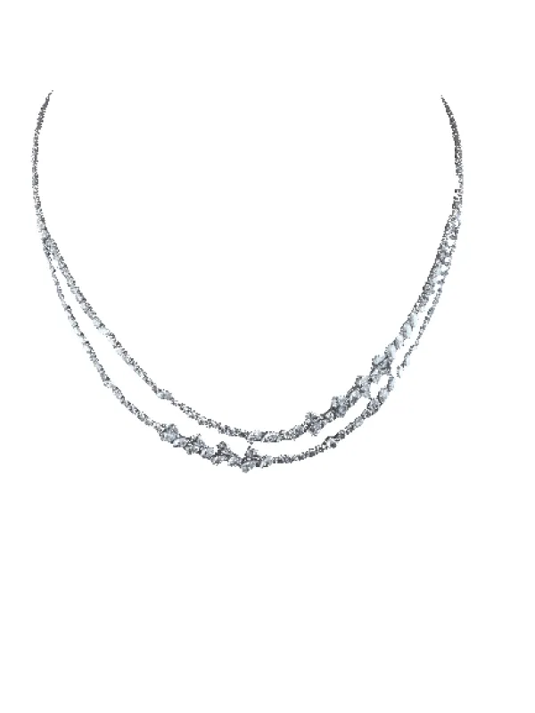 Collier tennis double rang floral en or blanc 18k et diamants mixtes sold by 58 Facettes