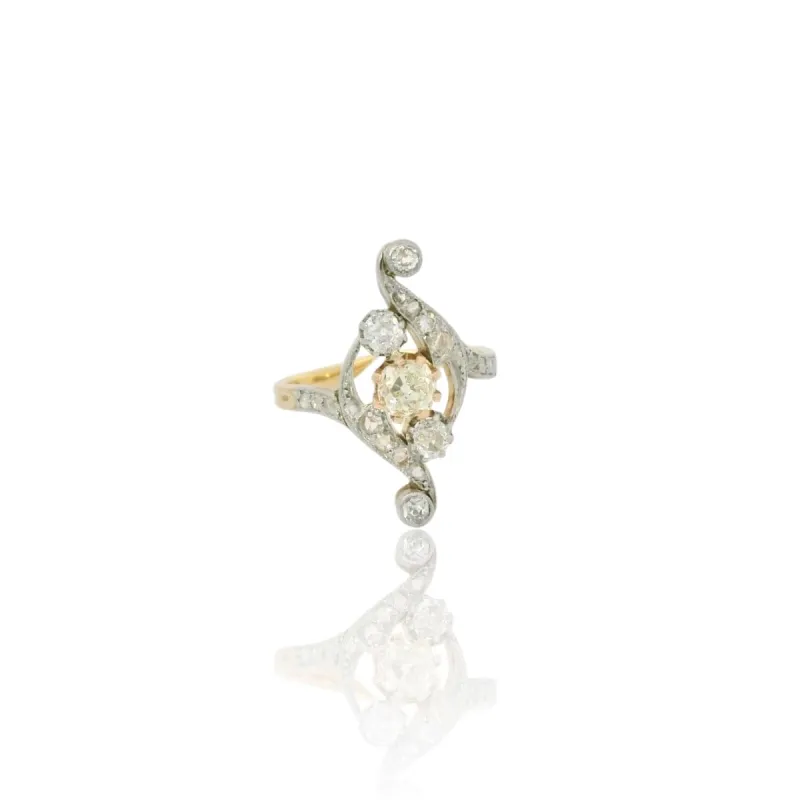 Bague Belle Époque en diamants, diamant jaune 0,55 ct made by 58 Facettes