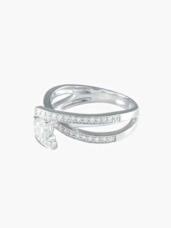 Bague solitaire jonc/brillant en or palladié et diamants sold by 58 Facettes product image thumbnail 3