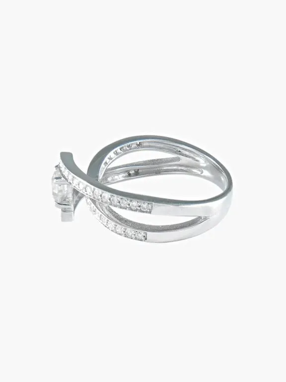 Bague solitaire jonc/brillant en or palladié et diamants sold by 58 Facettes product image thumbnail 4