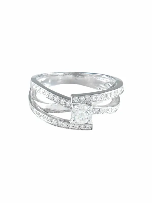 Bague solitaire jonc/brillant en or palladié et diamants made by 58 Facettes