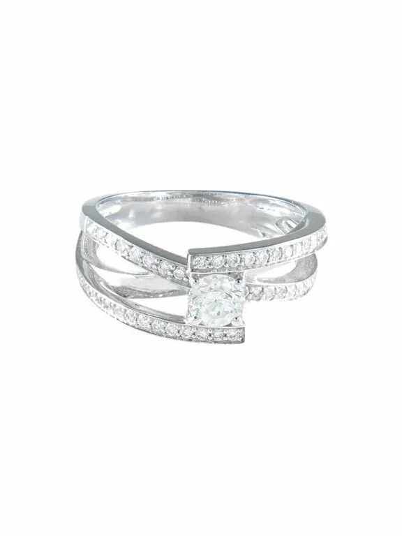 Bague solitaire jonc/brillant en or palladié et diamants sold by 58 Facettes