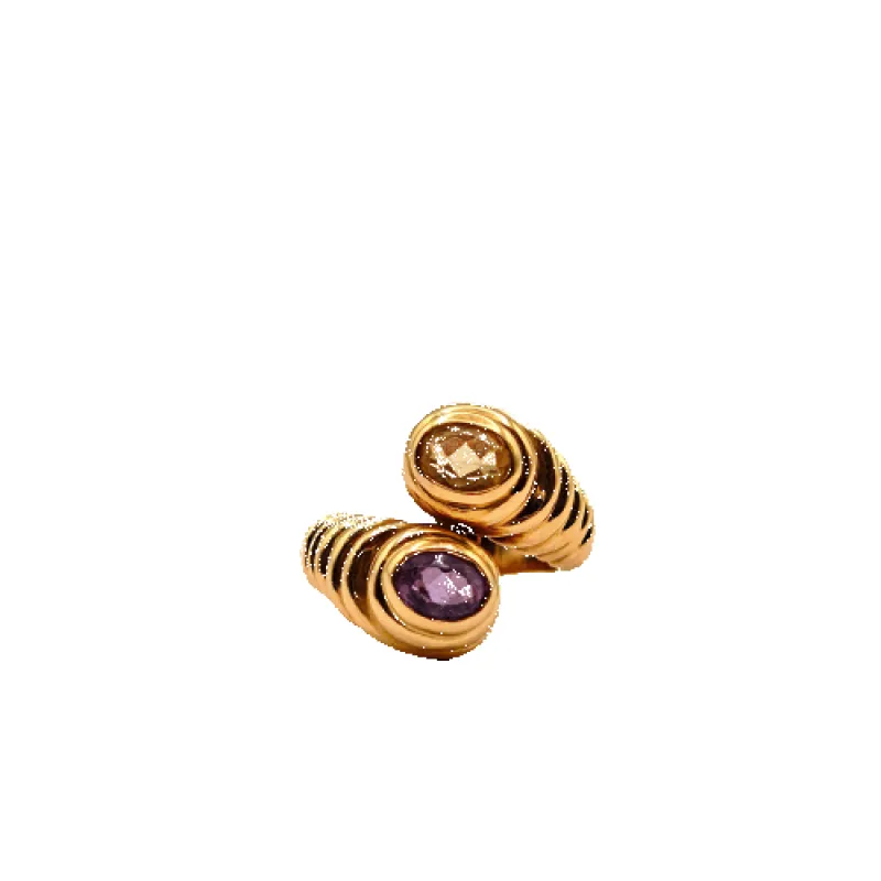 Bague vintage en or jaune 18 carats, citrine et améthyste made by 58 Facettes