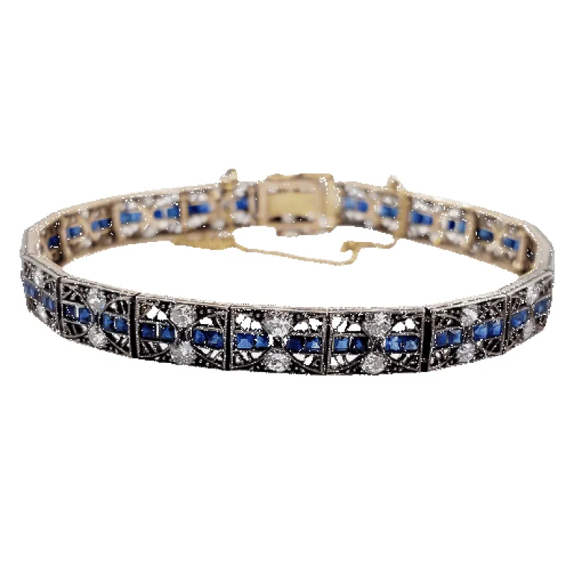 Bracelet Art déco en or 14k et argent, diamants et saphirs calibrés sold by 58 Facettes