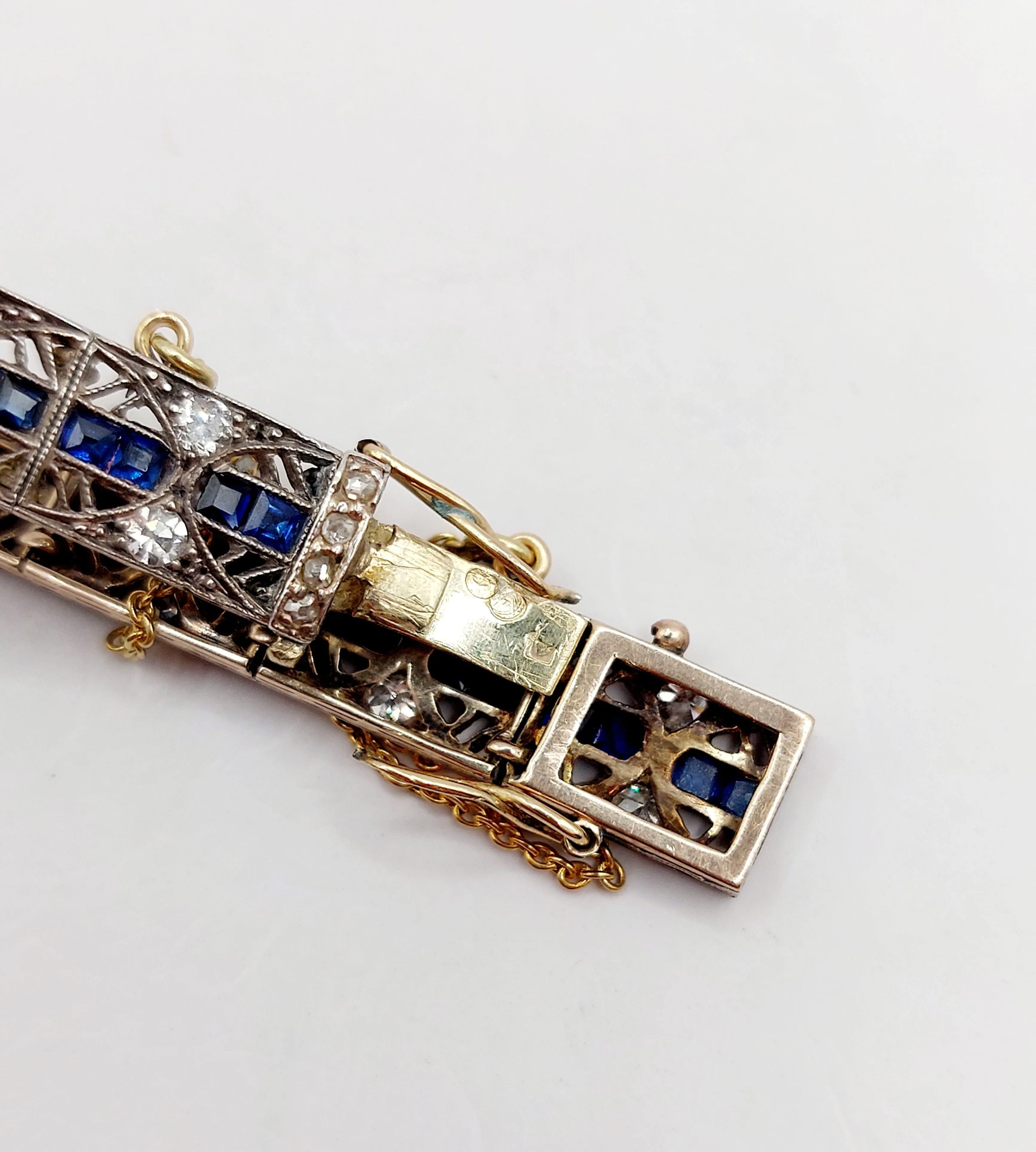 Bracelet Art déco en or 14k et argent, diamants et saphirs calibrés sold by 58 Facettes product image thumbnail 5