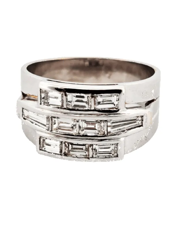 Bague en or blanc sertie de diamants taille baguette sold by 58 Facettes