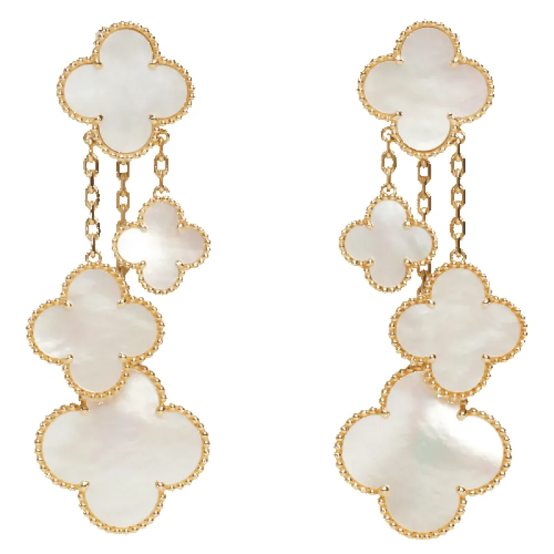 Van Cleef & Arpels Magic Alhambra - Boucles d’oreilles 4 motifs en or jaune et nacre made by 58 Facettes