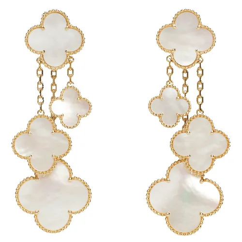 Van Cleef & Arpels Magic Alhambra - Boucles d’oreilles 4 motifs en or jaune et nacre sold by 58 Facettes