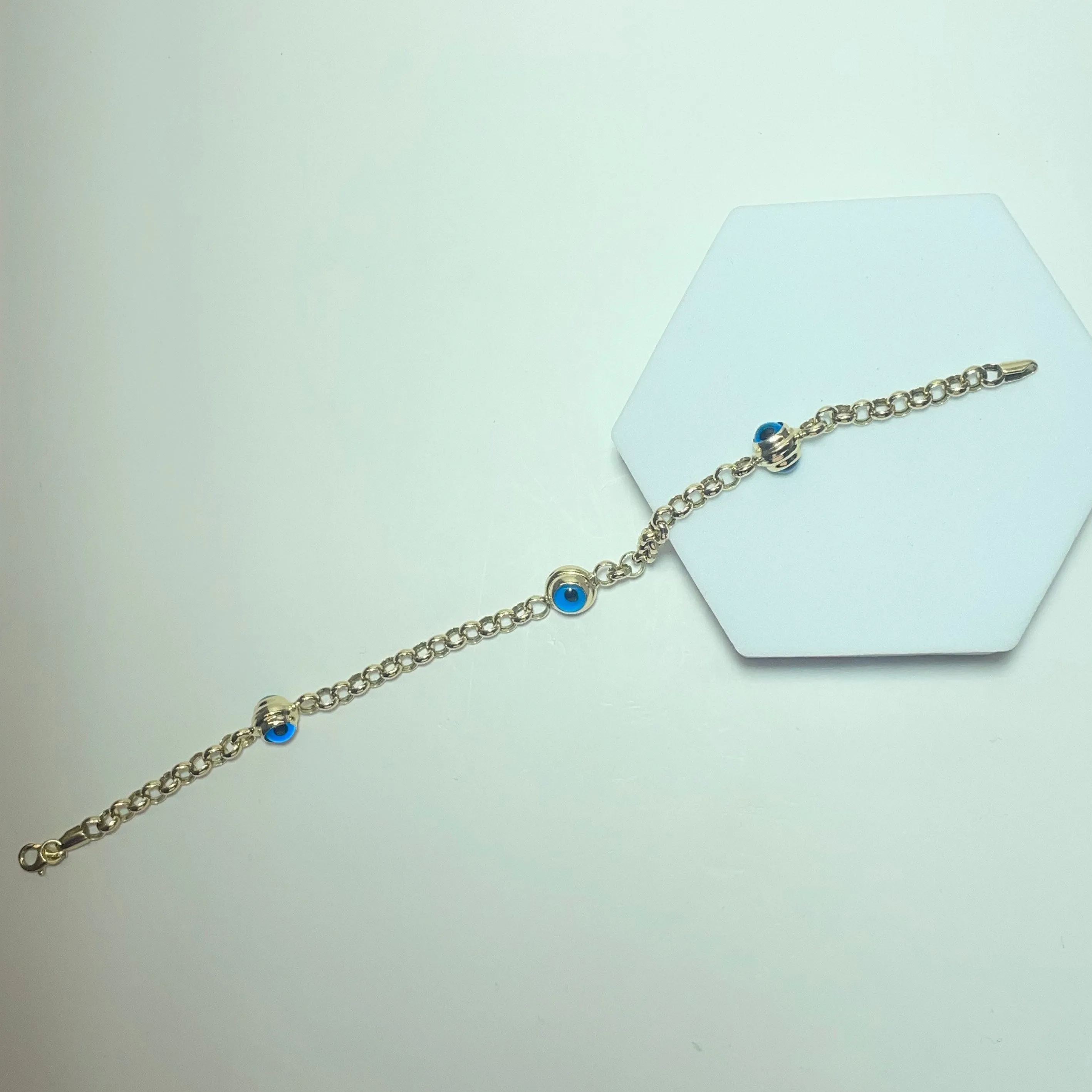 Bracelet à motifs œil bleu en or jaune 14 carats 6,73 g sold by 58 Facettes product image thumbnail 4
