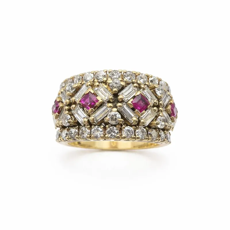 Bague en or jaune 18 carats avec rubis et diamants sold by 58 Facettes