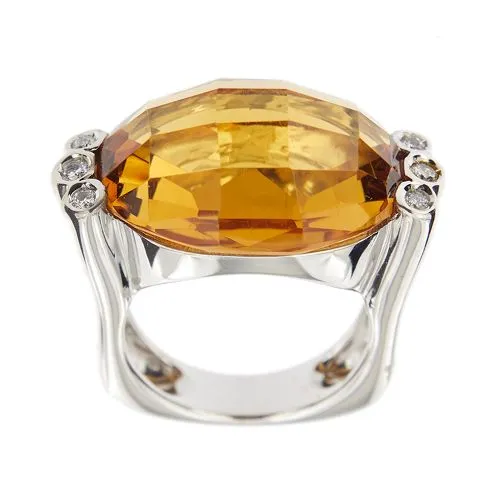 Ponte Vecchio Gioielli - Bague bandeau en or blanc avec citrine et diamants sold by 58 Facettes