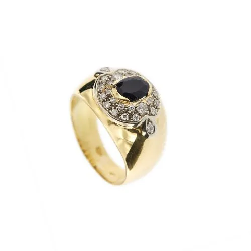 Bague bandeau en or jaune 18 ct avec saphir et diamants sold by 58 Facettes product image thumbnail 2