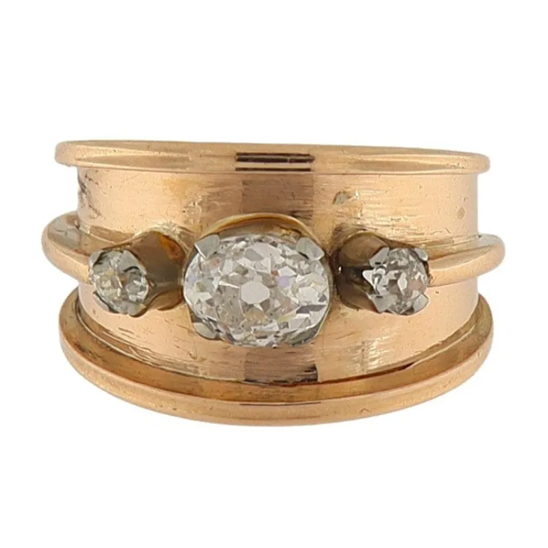 Bague bandeau vintage en or rose 18 ct avec diamant taille ancienne made by 58 Facettes