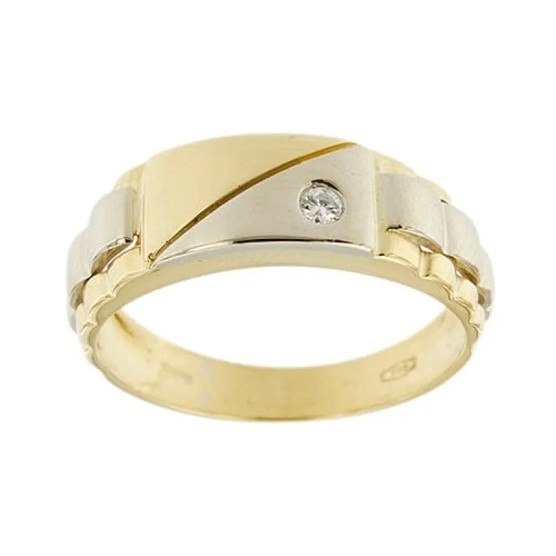 Bague homme bandeau en or jaune et or blanc 18 ct avec diamant sold by 58 Facettes