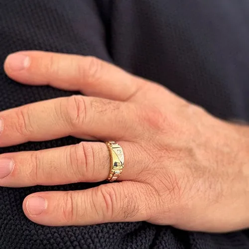 Bague homme bandeau en or jaune et or blanc 18 ct avec diamant sold by 58 Facettes product image thumbnail 2