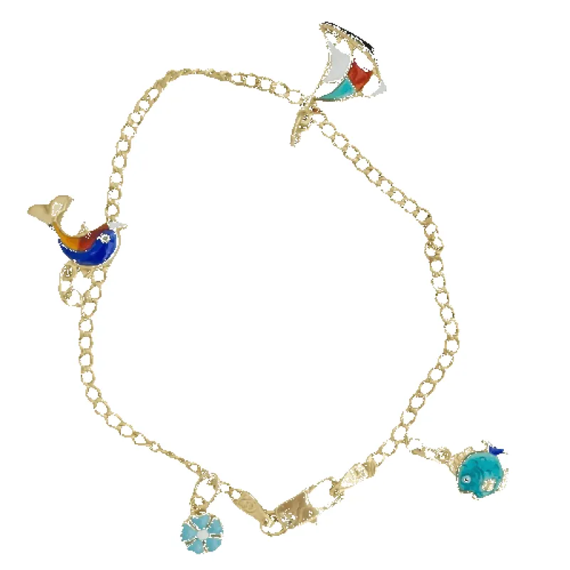 Bracelet poissons en or jaune 14K avec pendentifs émaillés made by 58 Facettes