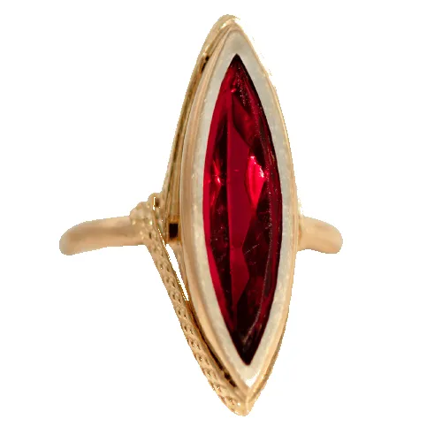 Bague navette vintage en or jaune 18 carats avec rubis synthétique sold by 58 Facettes