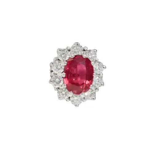 Bague entourage - Rubis ovale et diamants en or blanc 14 carats sold by 58 Facettes
