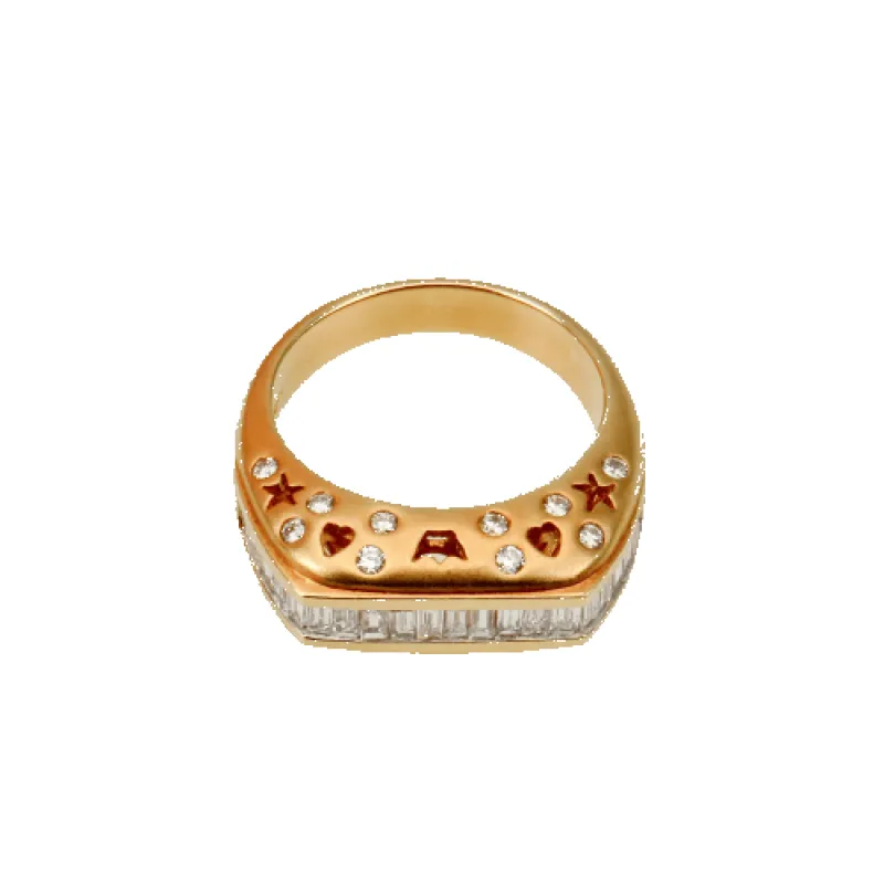 Bague en or jaune 750 avec diamants taille baguette et brillant sold by 58 Facettes