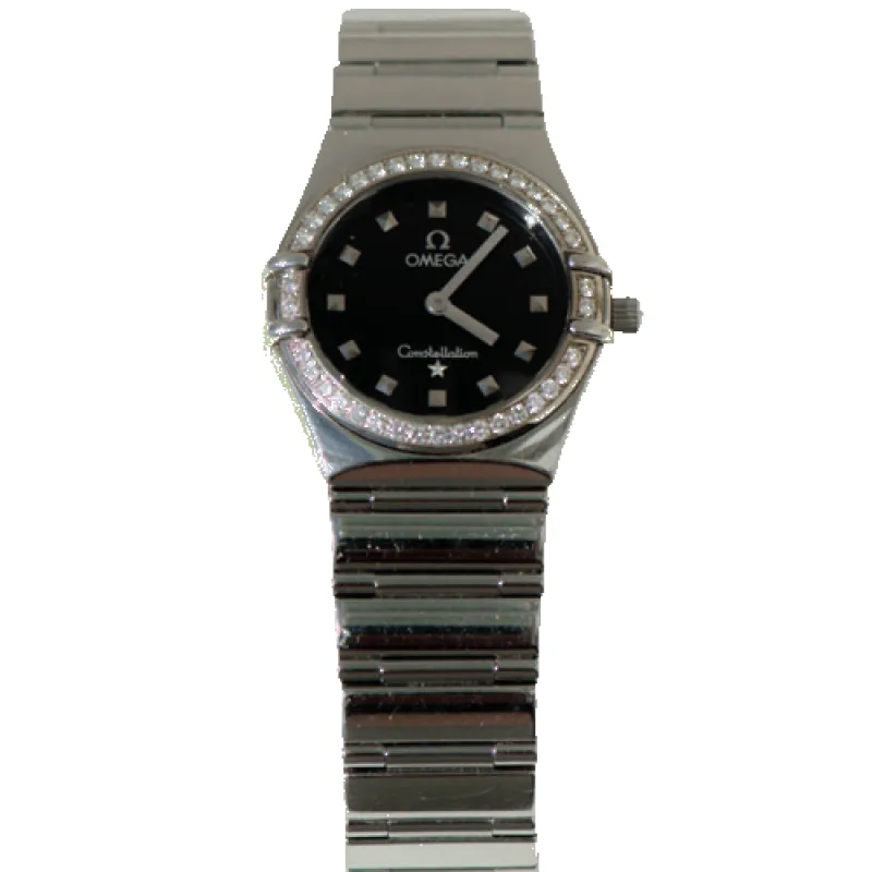 Omega Constellation - Montre femme en acier inoxydable avec lunette diamantée sold by 58 Facettes