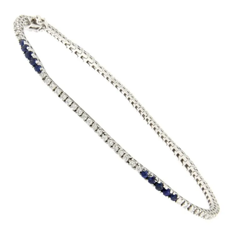 Bracelet tennis en or blanc 18 ct avec diamants et saphirs sold by 58 Facettes