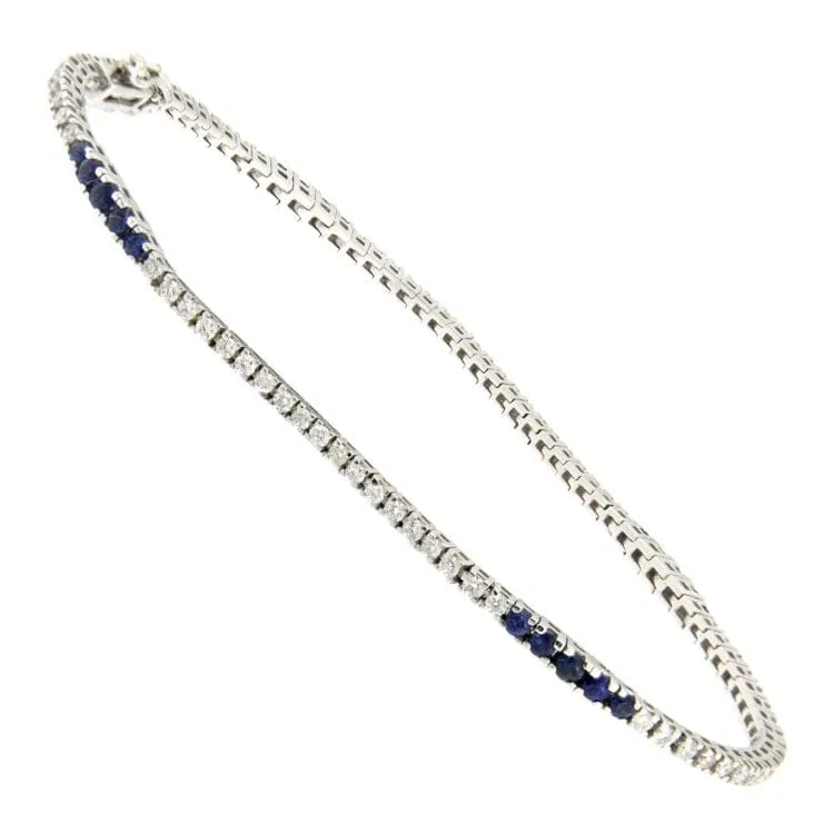 Bracelet tennis en or blanc 18 ct avec diamants et saphirs sold by 58 Facettes