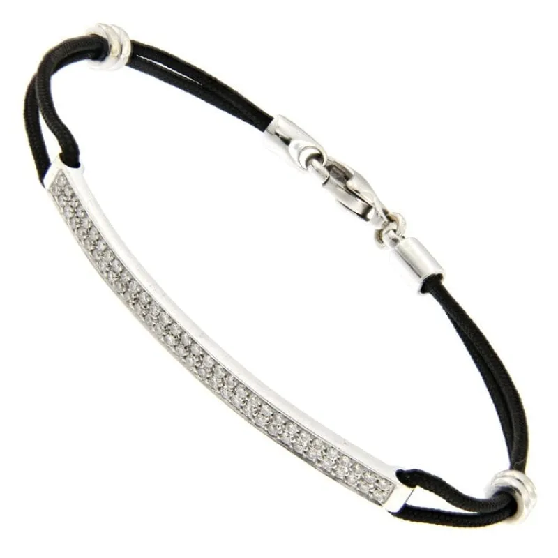 Guidetti - Bracelet en or blanc et diamants avec cordon noir sold by 58 Facettes