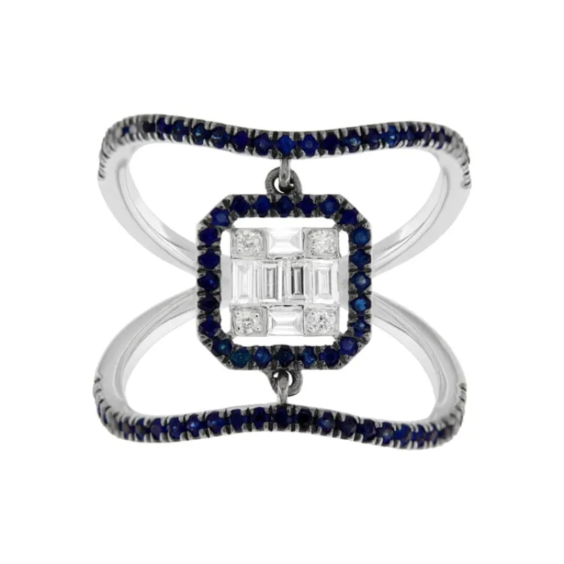 Bague en or blanc avec diamants et saphirs sold by 58 Facettes