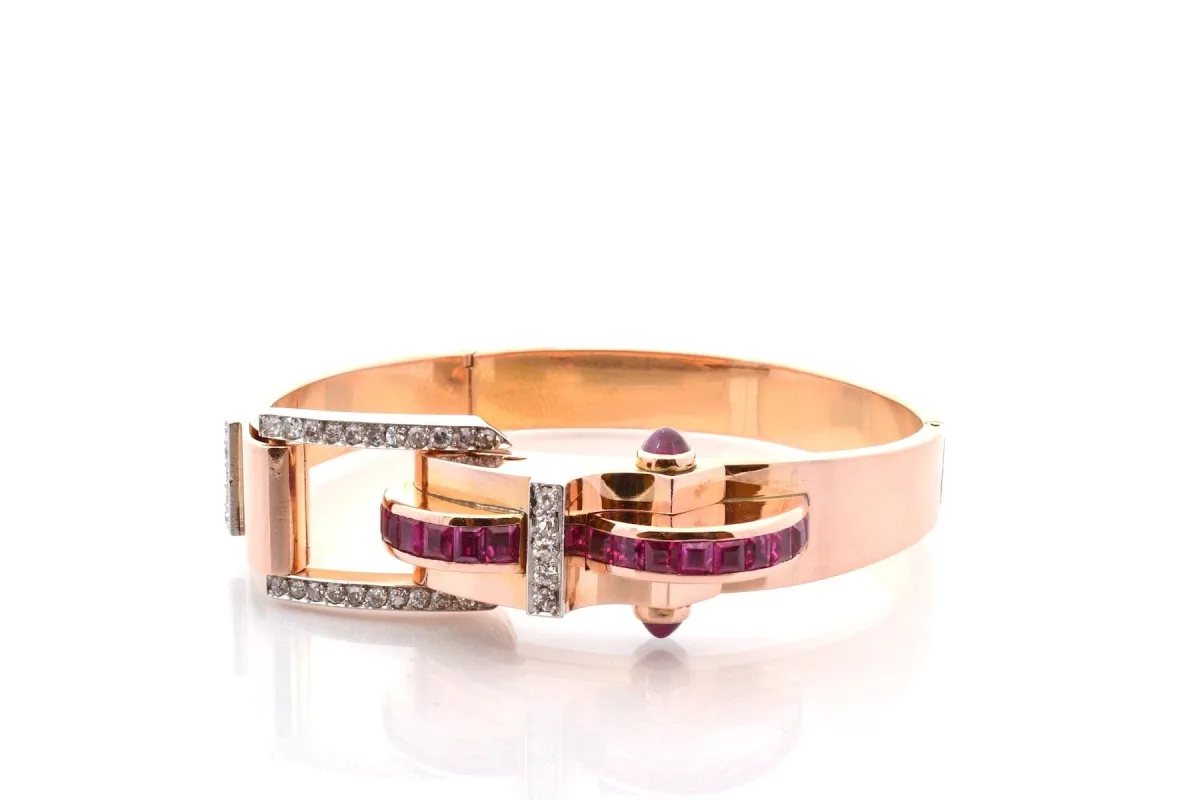 Bracelet tank rubis et diamants en or jaune 18k made by 58 Facettes