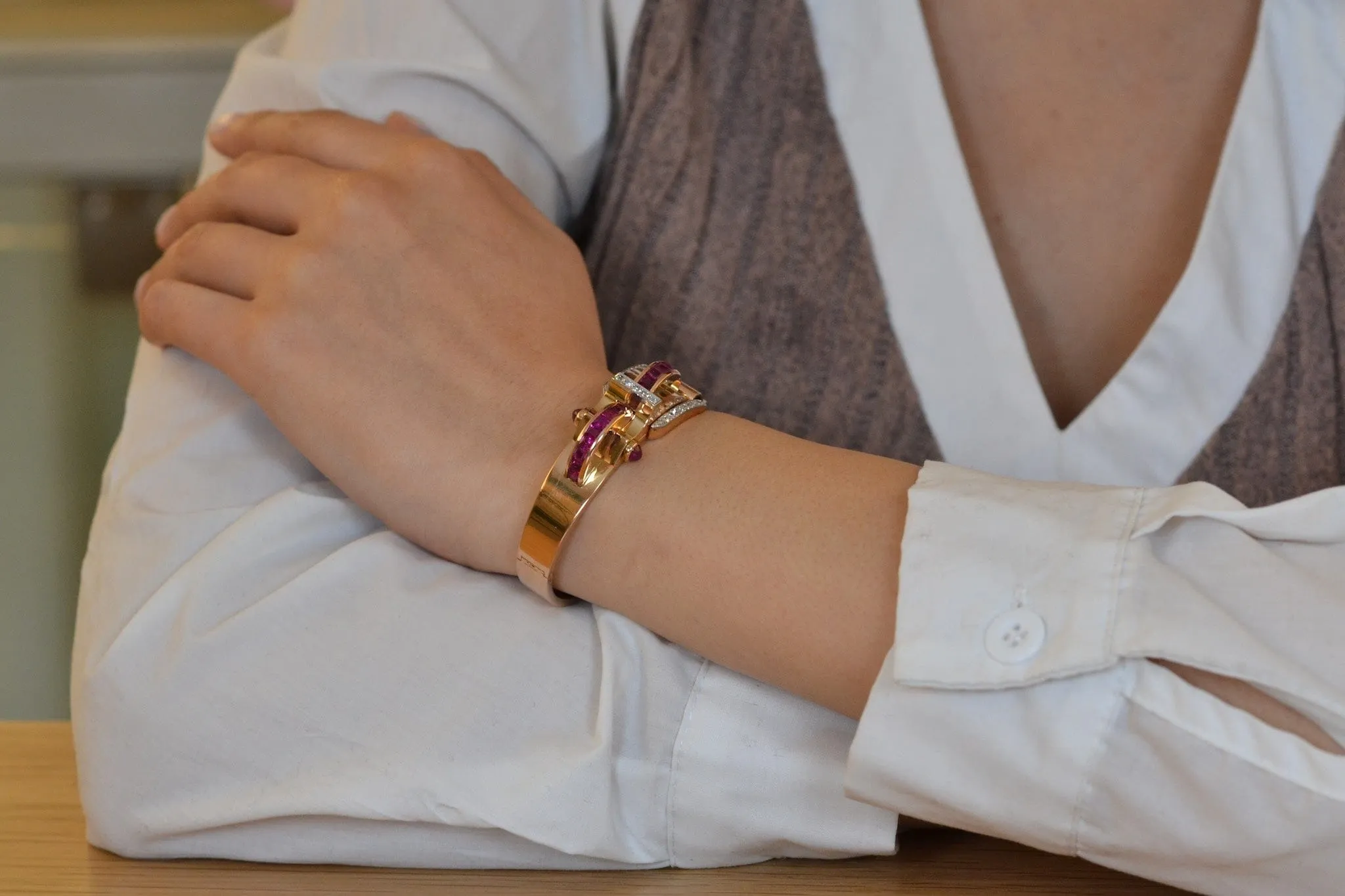 Bracelet tank rubis et diamants en or jaune 18k sold by 58 Facettes product image thumbnail 2