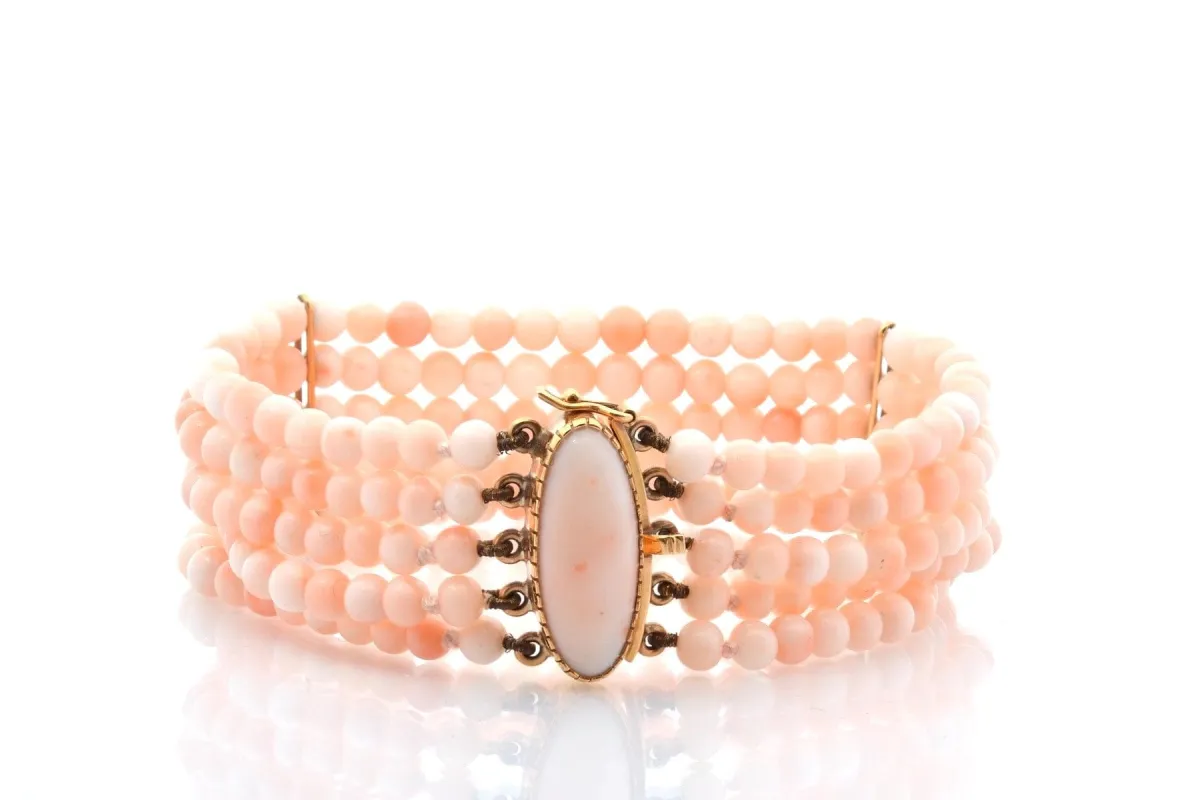 Bracelet vintage en or 18k et corail rose made by 58 Facettes