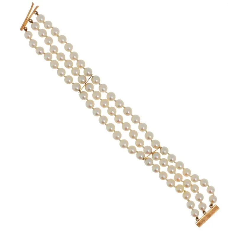 Bracelet trois rangs de perles de culture, fermoir et liens or rose sold by 58 Facettes