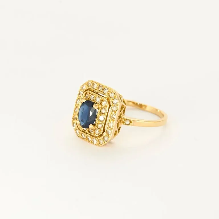 Bague marguerite en or jaune 18K, saphir et diamants sold by 58 Facettes product image thumbnail 3