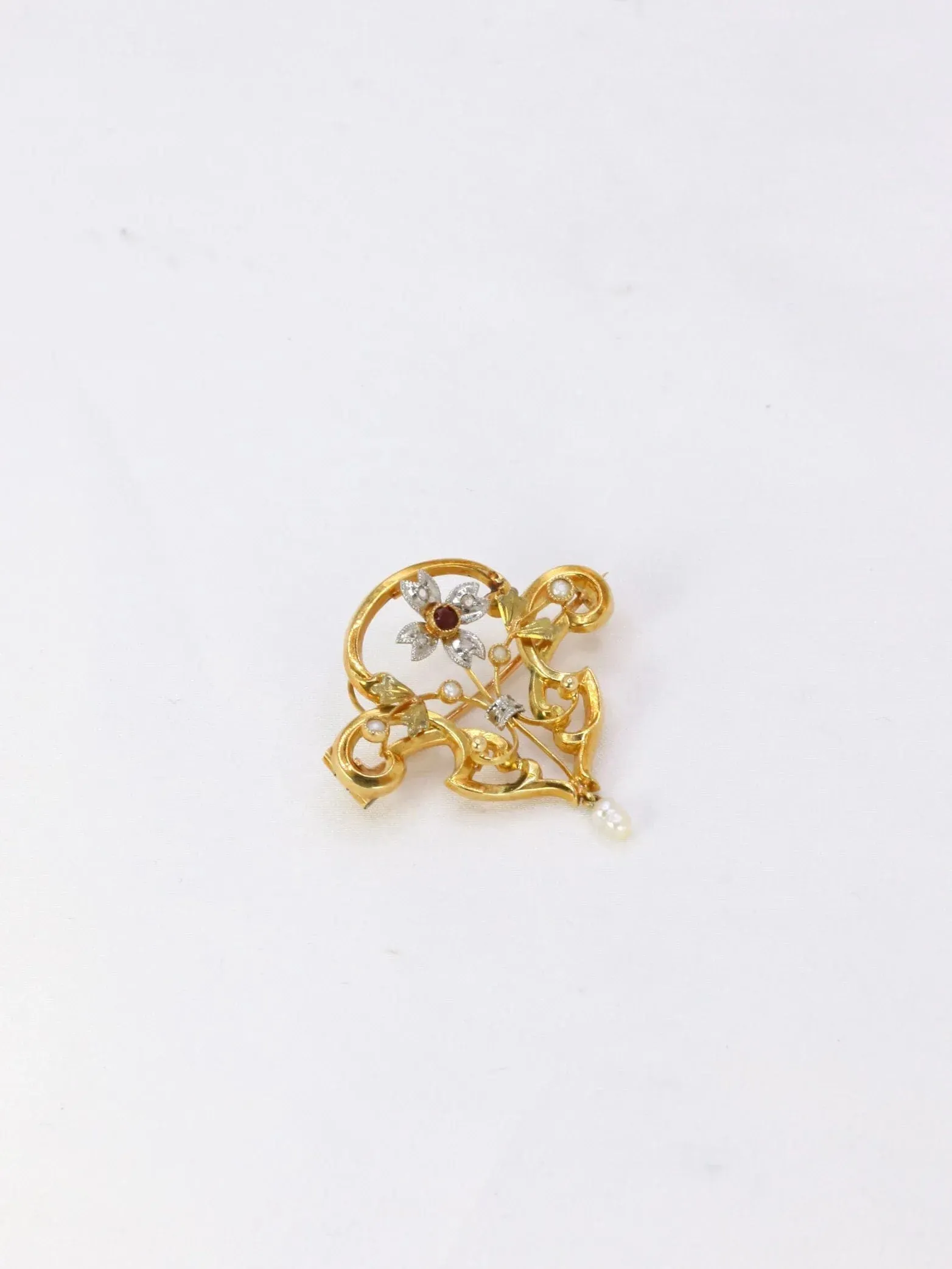 Broche-Pendentif Art-Nouveau Or jaune Perles fines Diamants Grenat sold by 58 Facettes product image thumbnail 4