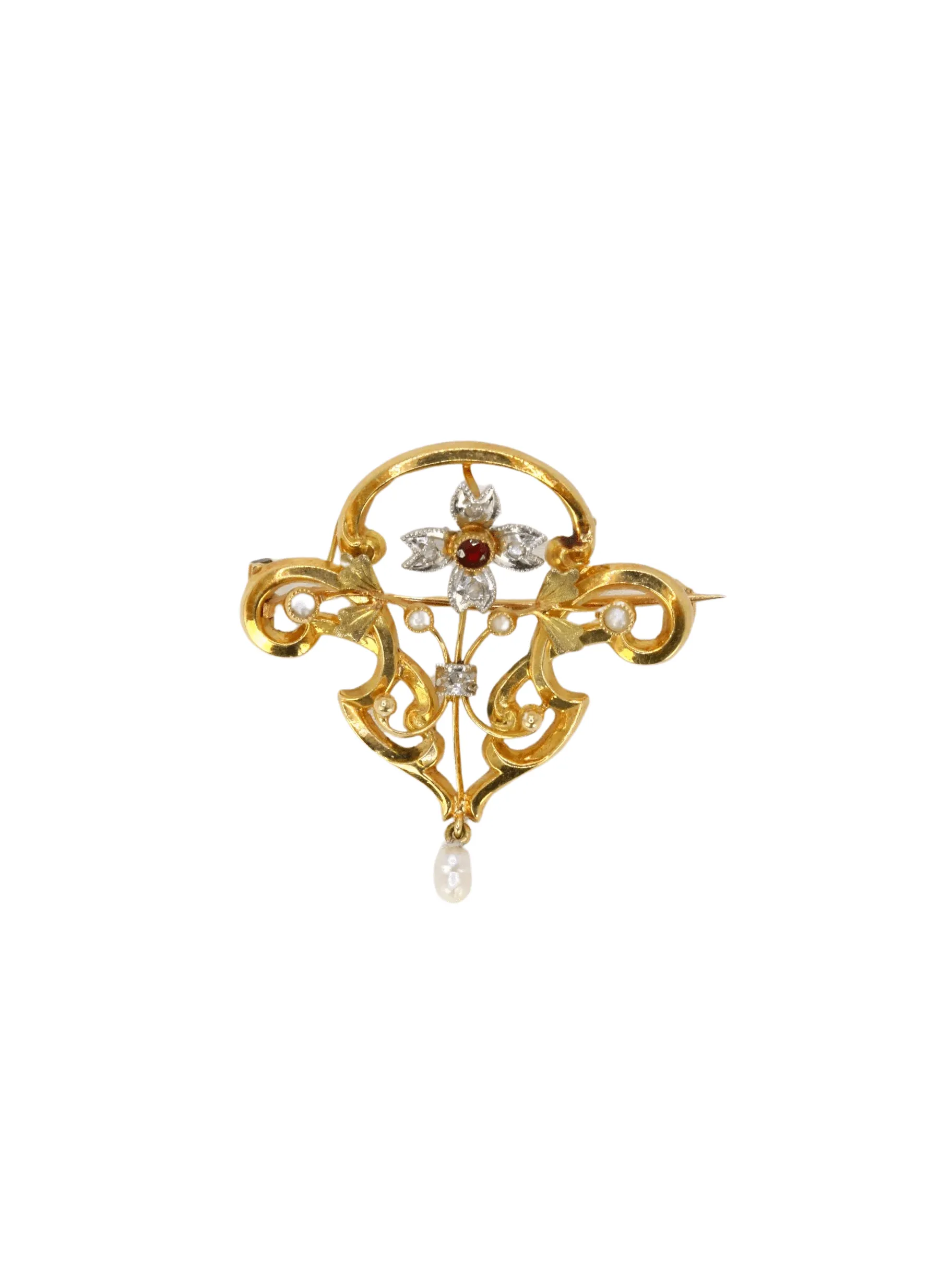 Broche-Pendentif Art-Nouveau Or jaune Perles fines Diamants Grenat sold by 58 Facettes