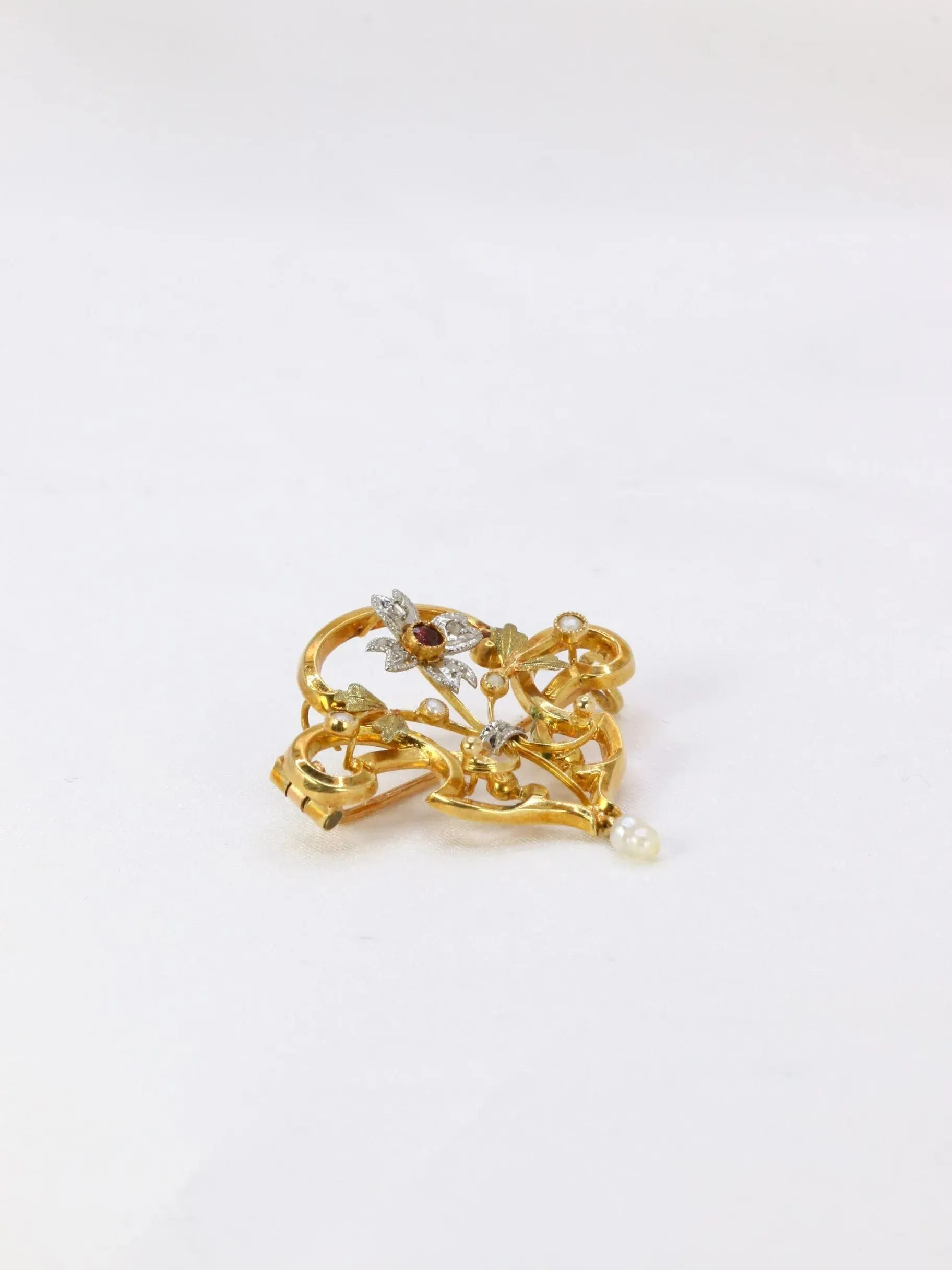 Broche-Pendentif Art-Nouveau Or jaune Perles fines Diamants Grenat sold by 58 Facettes product image thumbnail 5