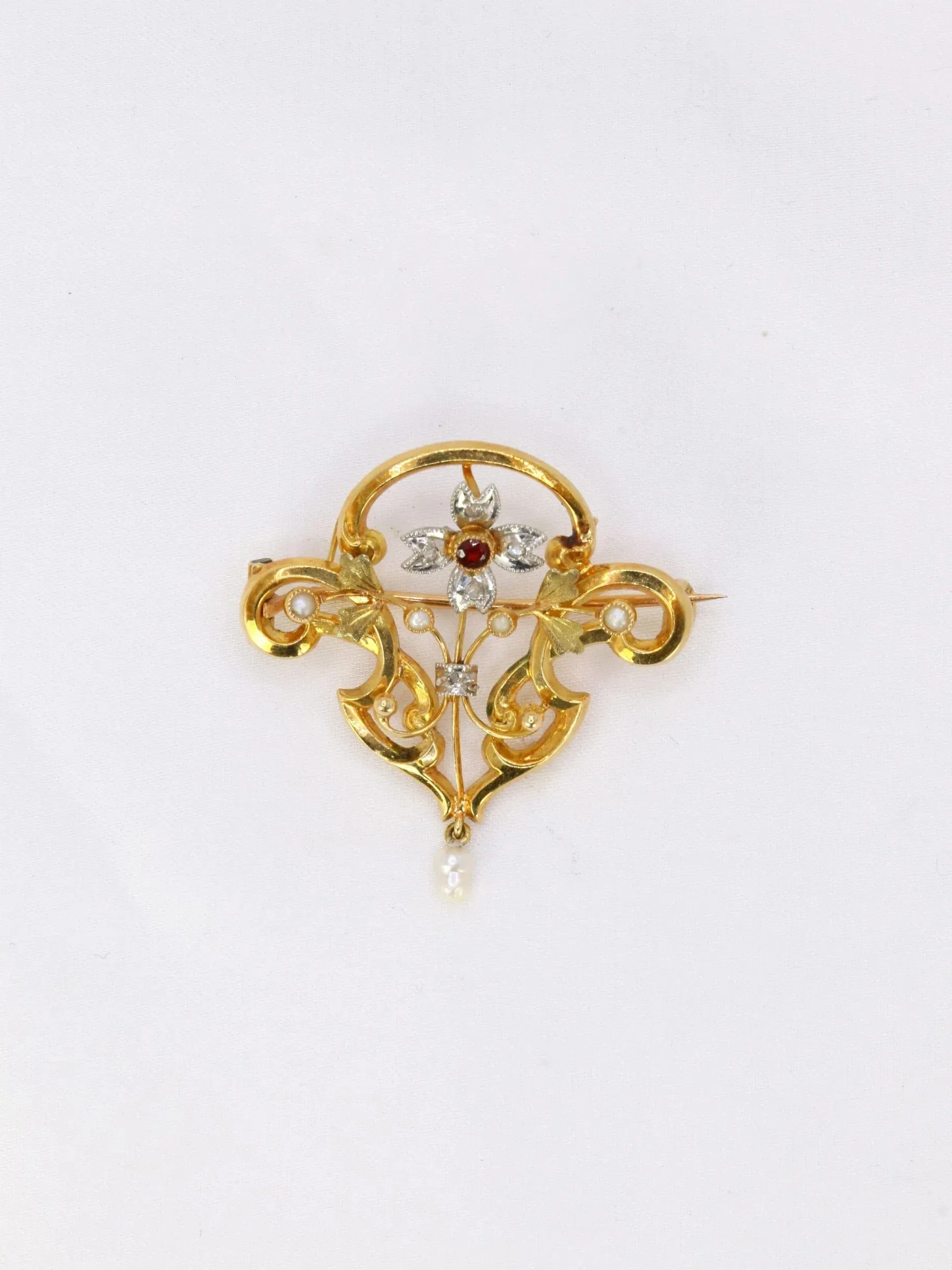 Broche-Pendentif Art-Nouveau Or jaune Perles fines Diamants Grenat sold by 58 Facettes product image thumbnail 2